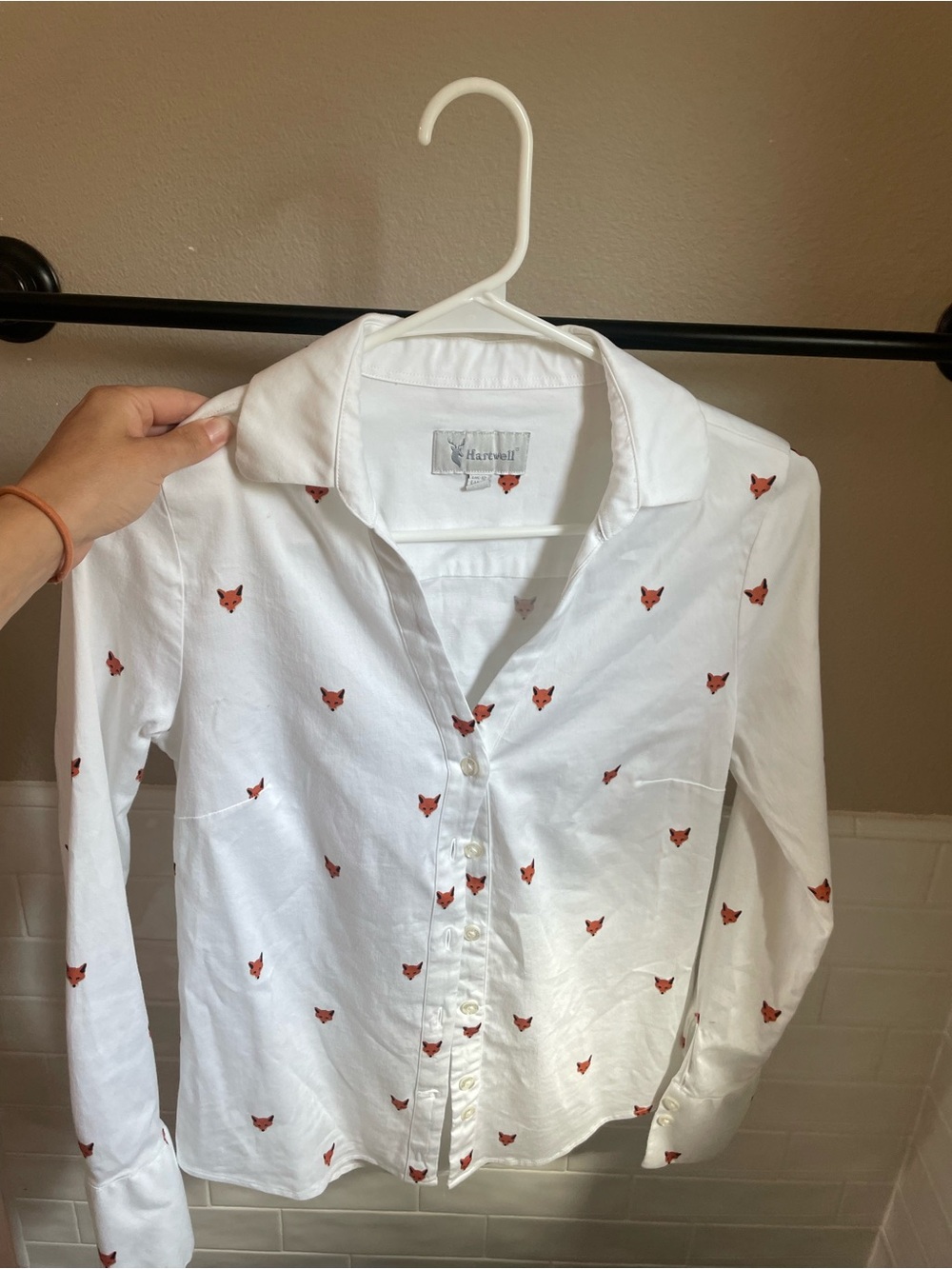 White Button-Up Shirt with Red Fox Print